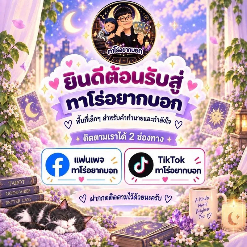 ยินดีต้อนรับสู่ทาโร่อยากบอก พื้นที่เล็ก ๆ สำหรับคำทำนายและกำลังใจ ติดตามได้ทาง Facebook และ TikTok